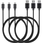 Lot 3 Cables USB Chargeur Noir pour Samsung Galaxy J1-J3-J5-J7-2015-2016-2017-J6-J6PLUS - Cable Micro USB 1 Metre Phonillico®