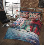 Rapport Home Double Duvet 2 Pillowcase Urban City Street Quilt Cover Set Bedding. Photographic Print, Polyester-Cotton, Blue