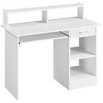 Yaheetech Bureau Blanc pour Ordinateur PC Bureau Informatique avec Porte Clavier Coulissant Tiroir et 2 étagères de Rangement Table de Bureau pour Chambre Studio 106 x 50 x 94 cm