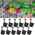 ARTKETTY 13cm Hanging Plant Pots with Drainage Hole Set of 12, Large Metal Hanging Planters with Detachable Hook Garden Flower Vase Bucket Indoor/Outdoor for Balcony Railing Fence Home Decor, Black