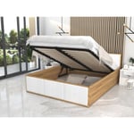 Lit Panama t 140x190 + coffre - Sommier inclus Chêne - Blanc