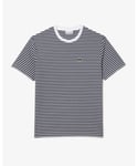 Lacoste Mens Striped Crew Neck T-Shirt - White/Navy - Size X-Large