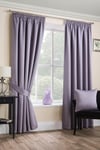 SATEEN WOVEN BLACKOUT 90" x 90" MAUVE PENCIL PLEAT UNLINED READY MADE CURTAINS