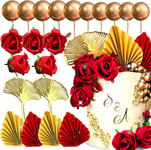 JeVenis Red Rose Cake Decoration Queen Lady in Red Cake Topper Gold Leaves Cake