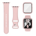 Joehwerr Bracelet 3 en 1 pour Apple Watch 41 mm avec coque et protecteur d’écran, bracelet sport en silicone et coque de protection avec verre trempé 9H, pour Apple Watch Series 9/8/7, rose