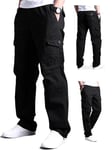 Aotoyou Pantalon Cargo Homme avec Poches Pantalon de Travail Grande Taille Elastique Noir XXL