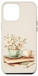 Coque pour iPhone 15 Pro Max Aquarelle Sauge Green Flower Books And Coffee