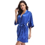 GROPC Robe De Chambre Satin Femme,Saint Valentin Sexy Vêtements De Nuit Soie Soyeux Col en V Babydoll Robe Mariée Robe Peignoir Kimono Chemises Vêtements De Nuit pour Amis Cadeaux,Bleu Royal,L