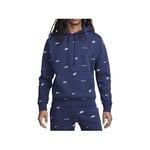 NIKE FB7434-410 M NK CLUB+ BB PO HOODIE AOP Sweatshirt Men's MIDNIGHT NAVY/ASHEN SLATE Size XS