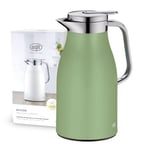 alfi SKYLINE 1.0l, celadon green mat, pichet isotherme inox avec intérieur en verre trempé hygiénique, bouchon vissé avec bouton poussoir très pratique, poignée ergonomique, cafetière, théière