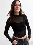 New Look Black Long Sleeve Mesh Top, Black, Size 8, Women