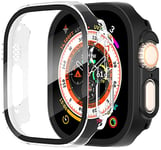 Diruite 2 Pièces Coque pour Apple Watch Ultra/Ultra 2 49mm Protection Écran Dur PC Matériel Ultra Mince Verre Trempé Écran Case,Noir+Transparent,49mm