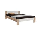 Lit + matelas + sommier 140x200 cm VEGETA imitation chêne et blanc