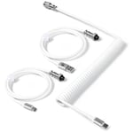 C04 Câble USB C Spiralé pour Claviers Mécaniques,Câble Aviateur 2 En 1 Custom - USB A to Type C et Type C to Type C,Charging Câble Double Sleeved avec Connecteur Aviateur 5 Pin - Blanc