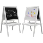 Tableau enfant double face - chevalet enfant - tableau blanc magnétique, tableau noir à craie - 2 paniers rangements - mdf blanc