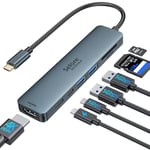 Adaptateur USB C, Hub USB C HDMI 4K, PD 100W, USB C 3.0, 2*USB 3.0 Lecture de Carte SD/TF, Dock USB C Multiport 7-en-1 Compatible avec MacBook Pro/Air M1 M2 ChromeBook Pixel iPad Pro Tablette（Blue）