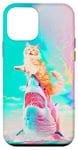 Coque pour iPhone 12 mini Chat orange amusant chevauchant le requin blanc Cyberpunk