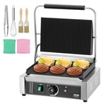 VEVOR Grill Électrique 2200 W, Presse à Panini Commercial en Inox, Appareil à Sandwich avec Contrôle de la Température et Plaque Émaillée Rainurée 34,5x23 cm, Plancha pour Hamburger, Steak, Bacon