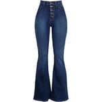 Kvinnors Jeans Hög Midja Bred Ben Denim Jeans Tonårsflickor Flare Jeans Stretch Höft Jeans Bootcut Pojkvän Jeans Baggy Jeans Casual Byxor (L)