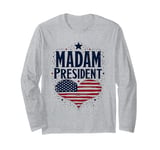 Kamala Harris | Patriotic 'Madam President' Heart Design Long Sleeve T-Shirt