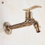 Faucet Carved Wall Mount Zinc Alloy Antique Bronze Bibcock Decorative Outdoor Garden Faucet Washing Machine Faucet Small Tap-Burgundy