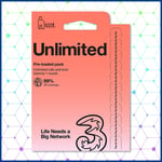 Three Sim Card Preloaded with UNLIMITED UK Calls, Texts & UNLIMITED 4G/5G Data