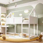 Lit superposé enfant 90200 cm lit superposé bas lit mezzanine avec escalier cadre en bois massif blanc