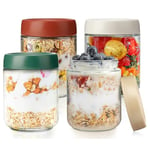 Overnight Oats - Lot de 4 bocaux de 500 ml - Avec couvercle à visser anti-fuite - Pour oats nocturnes, yaourts, puddings, confitures