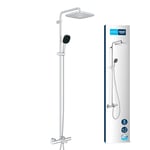 GROHE Vitalio Comfort 250 - Wall Mounted Shower System with Bath Thermostat (Square 25 cm Head Shower 1 Spray: Rain, Square 11 cm Hand Shower 2 Sprays: Rain and Jet, Water Saving), Chrome, 26984001