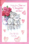 Happy Anniversary Card - Son and Daughter In Law - Cute Bears Flower Hearts