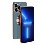 Rdyi6ba8 Coque pour iPhone 13 Pro Coque, étui de Silicone Souple avec 360° Placage Anneau Support, Antichoc TPU Housse pour iPhone 13 Pro - Bleu + Grise