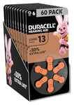 Duracell size 13 Hearing Aids batteries (pack of 60) +50% Extra Life, Easy Installation, 100% recyclable packaging, guaranteed 4 years in storage