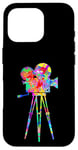 Coque pour iPhone 16 Pro Caméra vidéo Arc-en-ciel Art Splatter Film Lover Design