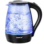 GABERLEE Electric Kettle, 1.7L, 2200W, 5 Mins Fast Boil Quiet Glass Kettle with Blue LED, Auto Shut-Off and Boil-Dry Protection, BPA-Free, Black