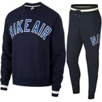 Nike Mens Air Fleece Full Crewneck Tracksuit Set Navy Cotton - Size Small