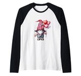 Valentines Gnome Dad With Heart Balloons For Valentines Day Raglan Baseball Tee