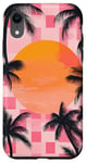 Coque pour iPhone XR Rose Art Déco Plage à Carreaux Coucher De Soleil Océan Whimsical Palm