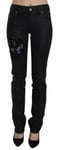 GALLIANO Jeans Black Swan Floral Embroidered Mid Waist Skinny Denim s. W26