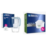BRITA Glass Water Filter Jug Light Blue Starter Pack incl.3x MAXTRA PRO All-in-1 cartridge-Premium Glass Design jug & MAXTRA PRO Limescale Expert Water Filter Cartridge 6 Pack