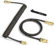 C03 CÂBLE USB C SPIRALÉ POUR CLAVIER DE JEU, CABLE USB C TRESSÉ POUR CLAVIER MÉCANIQUE IN STARLIGHT NYLON AVEC AVIATEUR EN MÉTAL DORÉ AMOVIBLE, TYPE-C VERS USB-A CÂBLE DE CLAVIER -[KEY231413]