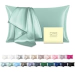 SUATIEN Mulberry Silk Pillow Cases Standard Size Silk Pillowcase for Hair and Skin with Zipper Soft Breathable Smooth Cooling Silk Pillow Case for Sleeping,Gifts for Women (Sage Green,20"X 26",1Pcs)