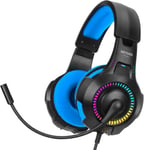 Nx200 Casque Gaming Pour Ps4/Ps5/Xbox One/Xbox Series Xs/Pc/Mobile/Tablette, Casque Stéréo Gamer Avec Microphone Cardioïde Pliable, Casque De Jeu Avec Effet Lumineux Rvb - Bleu[VID063621]