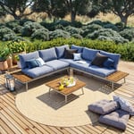 Salon de jardin angle en aluminium -design scandinave - bahia - Gris