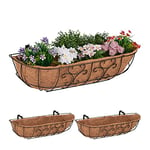 Relaxdays Bac à Fleurs pour Balcon, Lot de 3, à Suspendre, Fer et Fibres Noix de Coco, HLP 21x76x22 cm, Marron/Nature