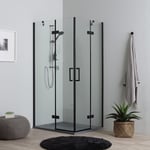 CABINE DE DOUCHE 120X80 NOIRE PORTE EN VERRE À DOUBLE CHARNIÈRE 6MM | LONDON