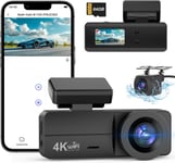 Dashcam Voiture Avant Arrière,4K+1080P Dashcam,Carte SD 64GB Insérée Camera Embarquée Voiture,Caméra de Voiture WiFi,Super Vision Nocturne,Mode Parking 24H,CapteurG,Enregistrement en Boucle(Q9)