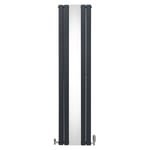 Radiateur Plat & Miroir Intégré 1800 x 425mm & Kit Robinet Thermostatique Chromé, Acier au Carbone Gris Anthracite Mat, Cuisine Salon Salle de Bain [Brosse, Attaches Murales & Supports INCLUS]