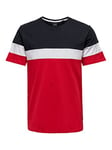 ONLY & SONS Men's ONSBAILEY Colourblock SS TEE EXP T-Shirt, Dark Navy/Detail:Racing RED Bottom, L