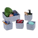 Relaxdays Panier Rangement, 5 pièces, Organiseur pour Le tiroir ou l’Armoire, en Feutre, 2 Tailles, Gris