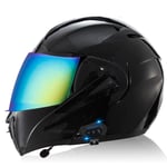 Bluetooth Casques Moto intégrés,Anti-Glare Full Face Modulable Double visières modulaire vélo Casques Motorcross Intercom Casque ECE Homologué I,M